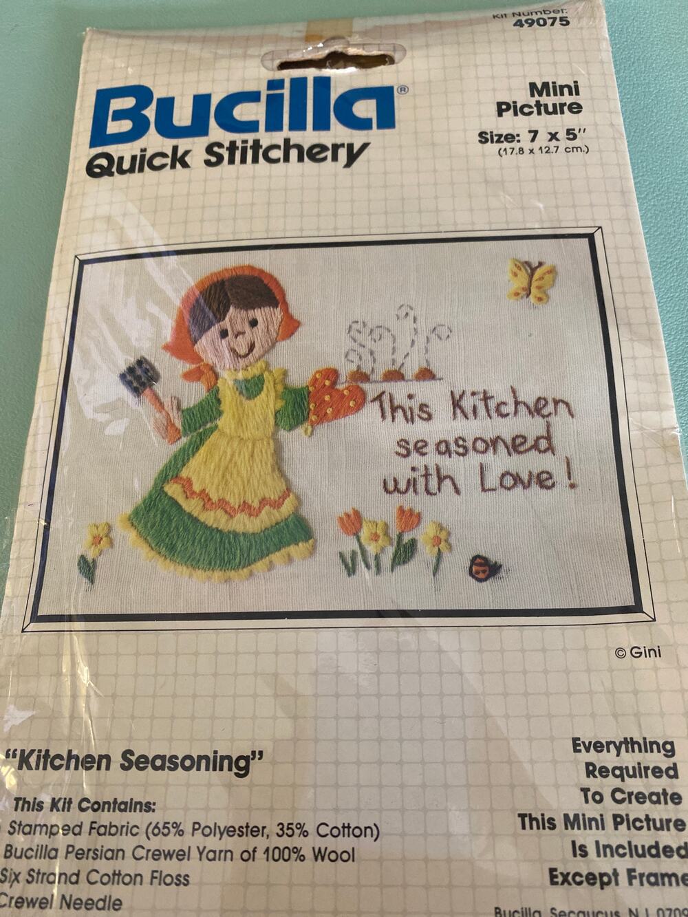Vintage Bucilla Crewel Embroidery Kit Kitchen Seasoning 7 "x 5"
